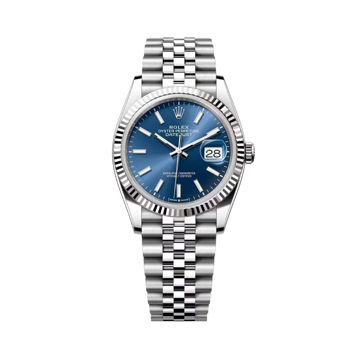 【PRE-OWNED】ROLEX DATEJUST STEEL BLUE DIAL BEZEL MENS WATCH 126234 36MM