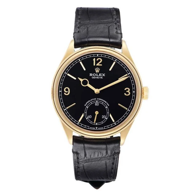 【PRE-OWNED】ROLEX PERPETUAL 18K YELLOW GOLD BLACK DIAL MENS WATCH 52508 39MM
