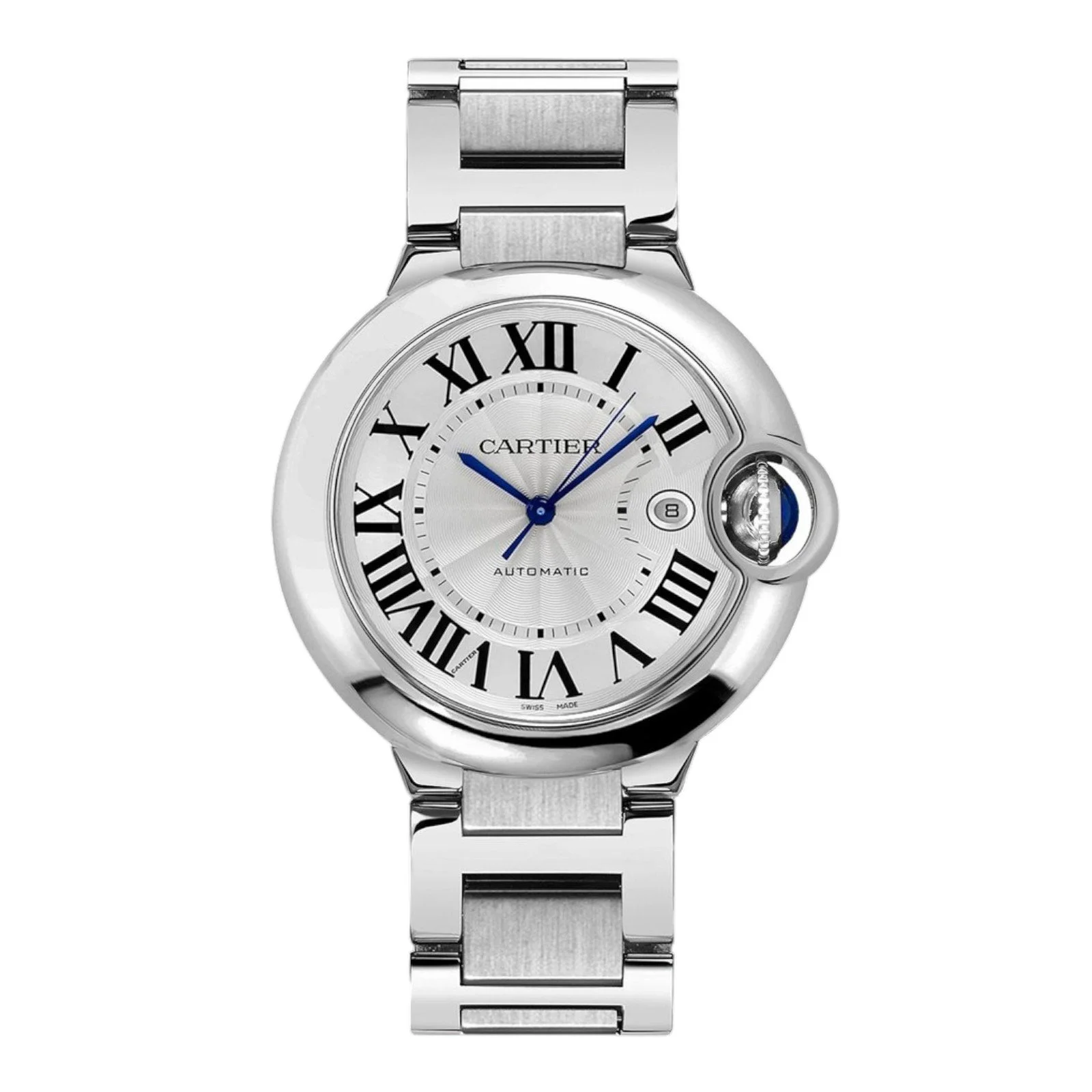 【PRE-OWNED】CARTIER BALLON BLEU STEEL ON STEEL BRACELET WITH SILVER ROMAN DIAL WSBB0049 42MM