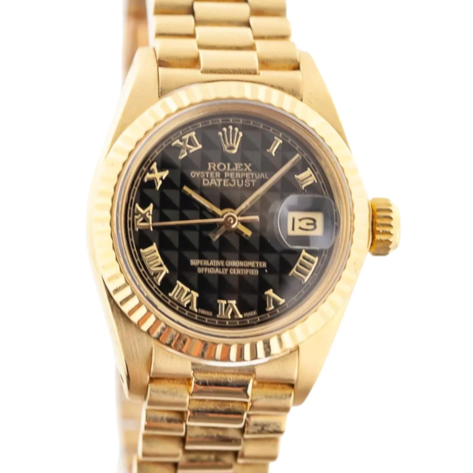【PRE-OWNED】ROLEX PRESIDENT DATEJUST 26 YELLOW GOLD BLACK DIAL LADIES WATCH 69178 26MM