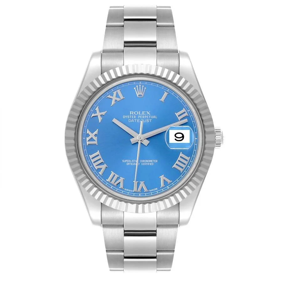 【PRE-OWNED】ROLEX DATEJUST BLUE DIAL STEEL MENS WATCH 116334 41MM