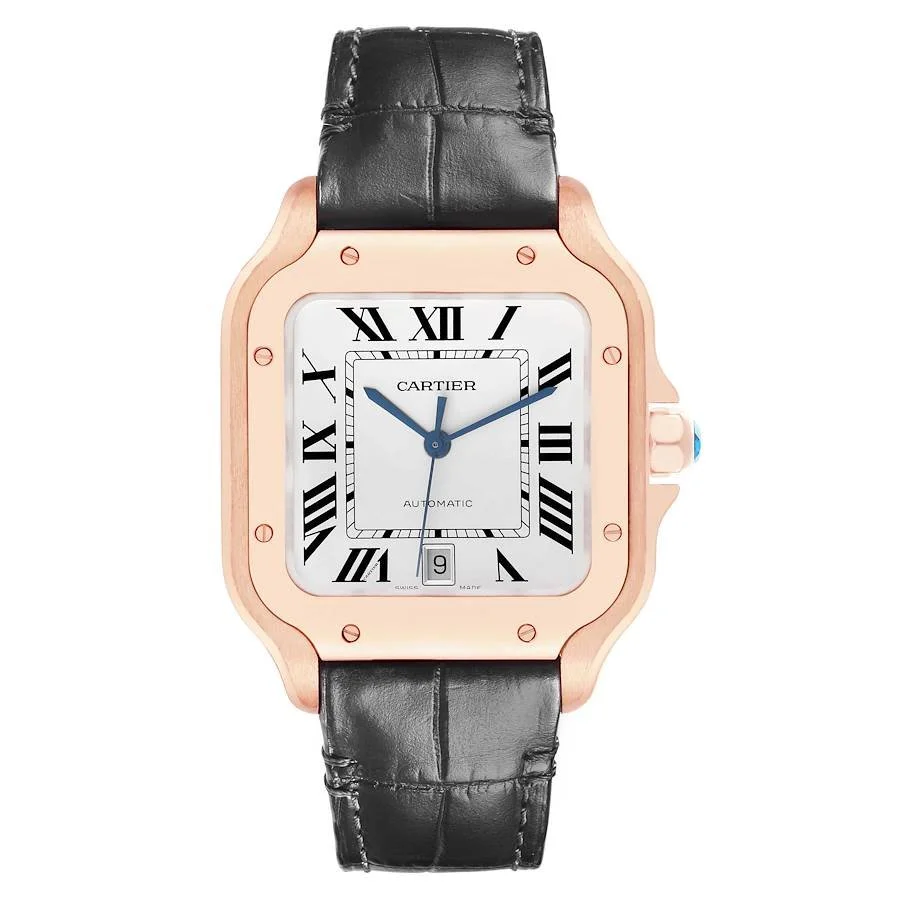 【PRE-OWNED】CARTIER SANTOS LARGE ROSE GOLD SILVER DIAL MENS WATCH WGSA0011 35MM
