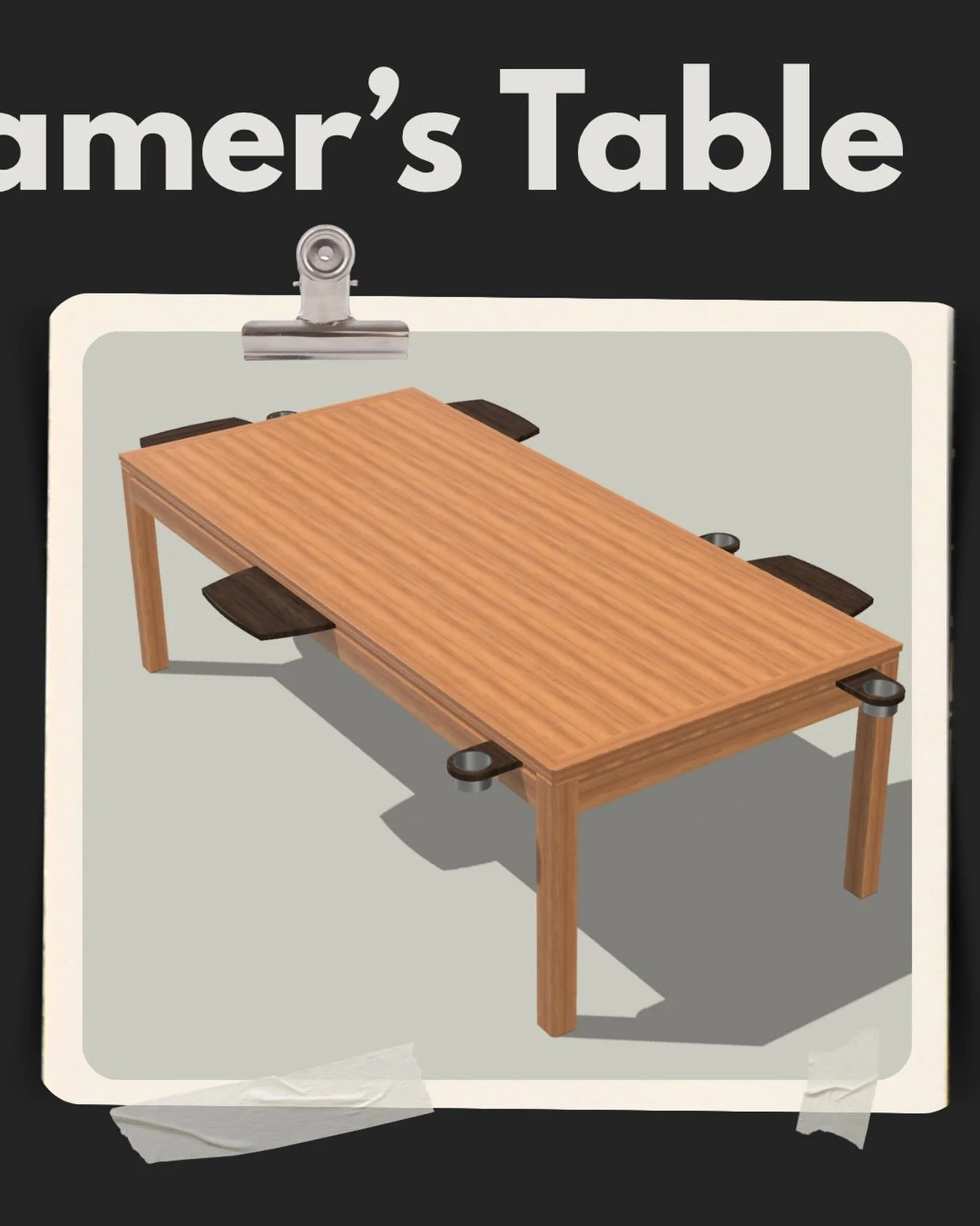 This is a concept design I drew up a little while ago for a table catered to those passionate about board games. 

It includes a removable top to reveal an enclosed playing surface and slotted grooves around the outside to hold cards, chips, game pie