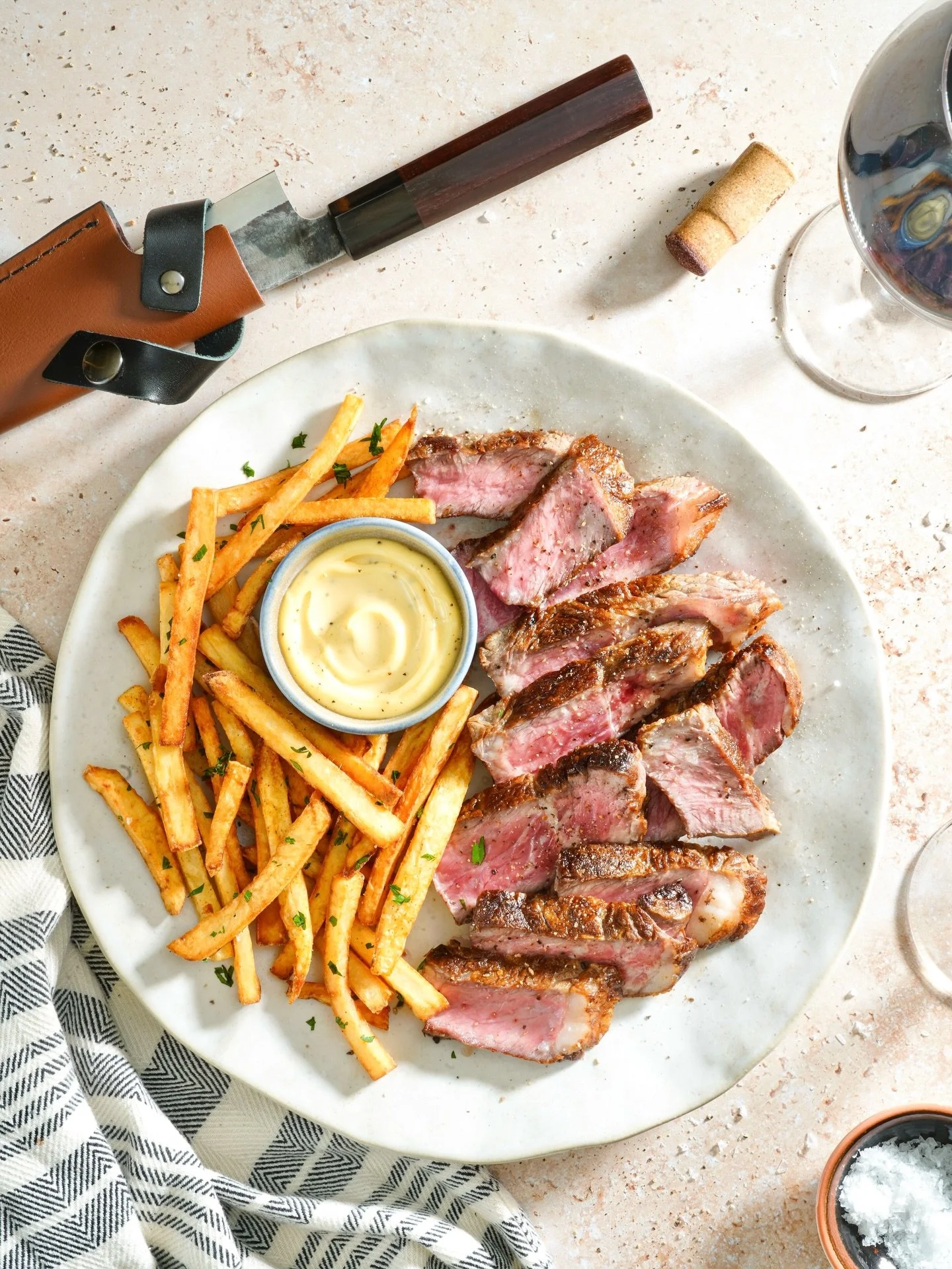Happy (late) Valentine&rsquo;s Day!

Love this plate since the hubs helped me put it together! Those fries? Handmade by him. Knife cuts looking pretty solid, eh? Anyhoo, the NY strip was seared by yours truly to a perfect rare, finished with a heavy 