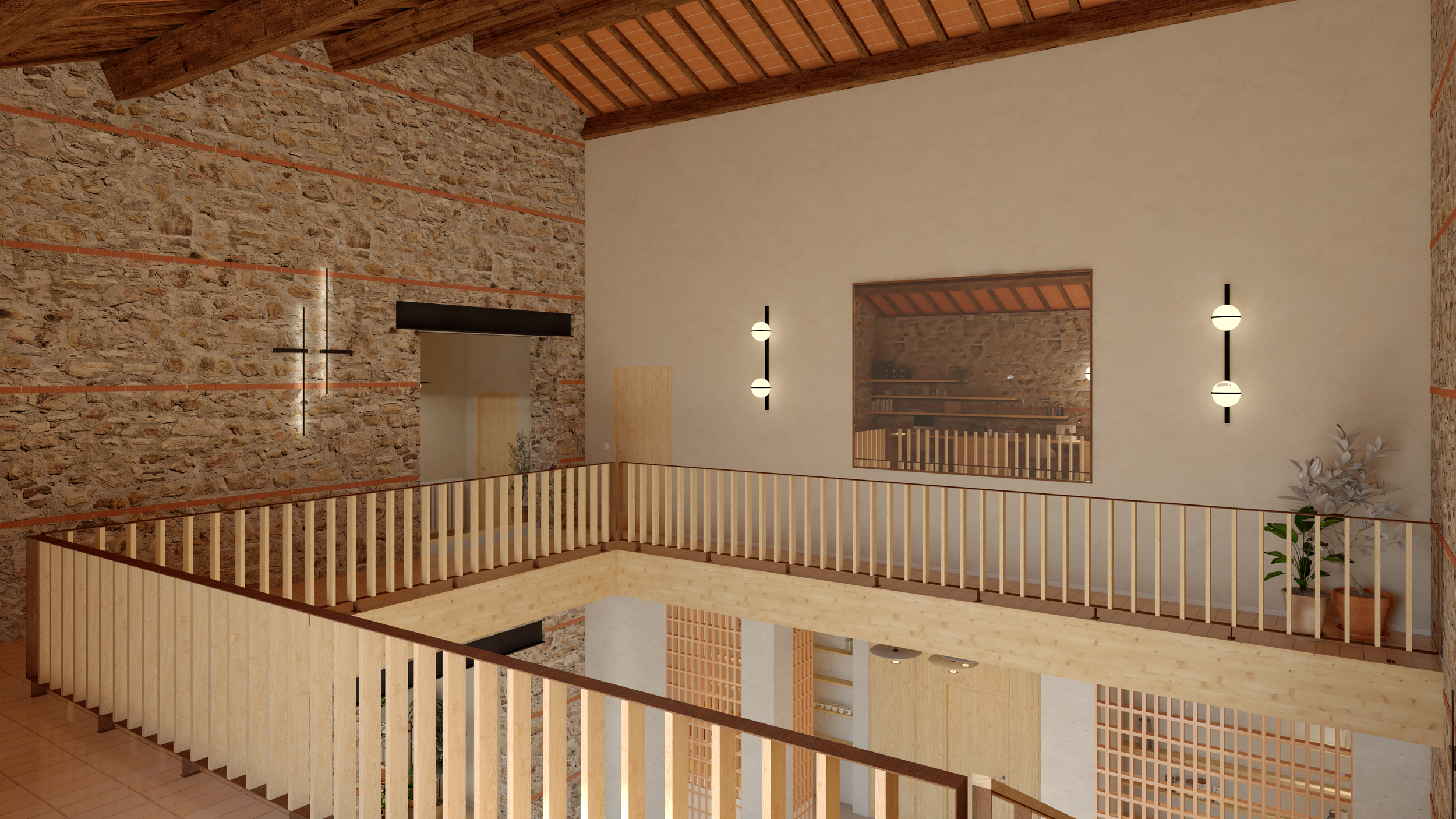 Plus qu'un lieu de passage, la coursive encadre et révèle un cœur de projet. Ce vaste espace ouvert respire, offre des points de vue et prolonge l'écriture du projet.