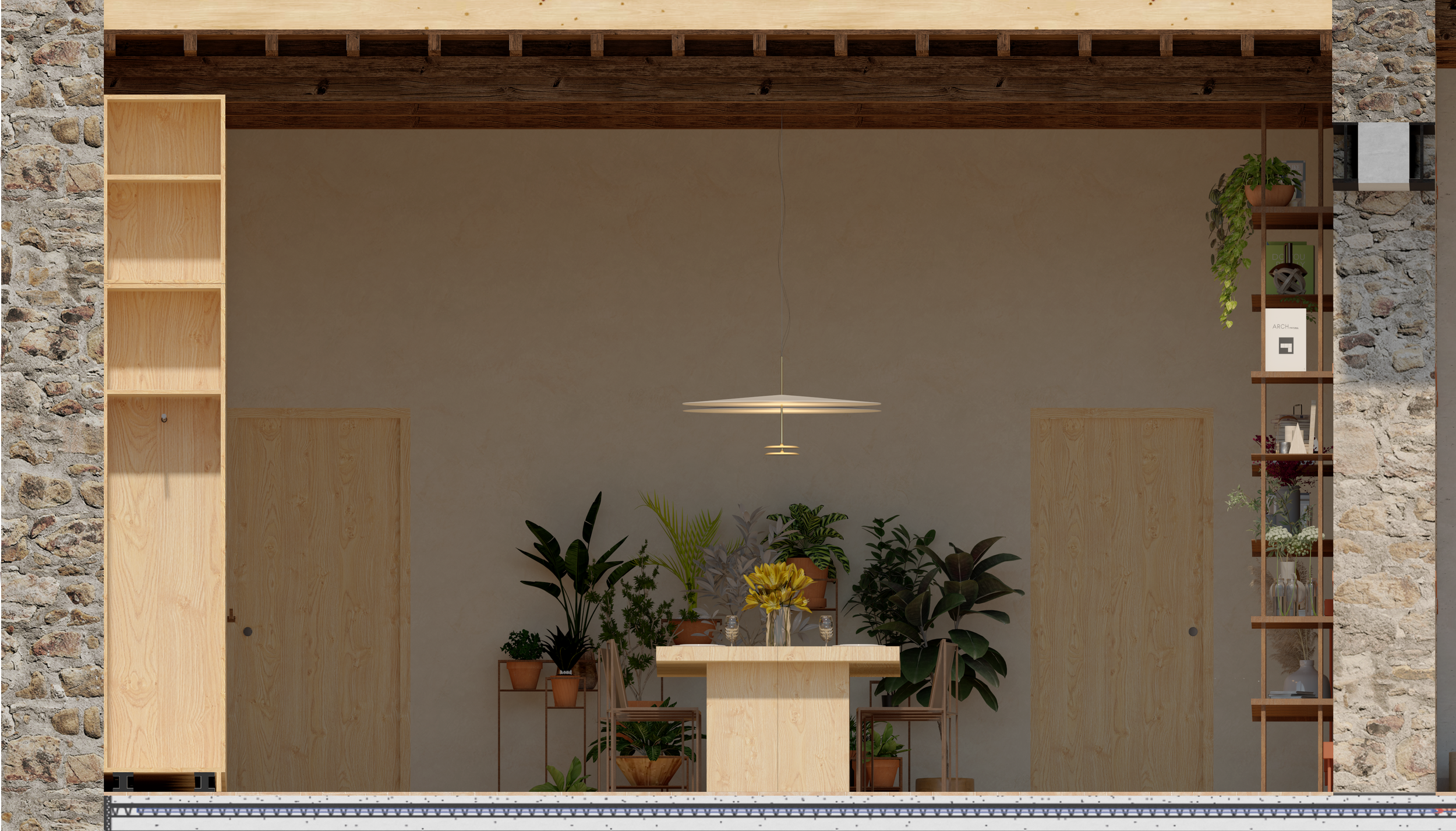 Le rez-de-chaussée s'articule autour de vastes espaces libres, ouvert au maximum et offrant des accès confortables autant à travers la circulation qu'à travers les différentes ouvertures. 