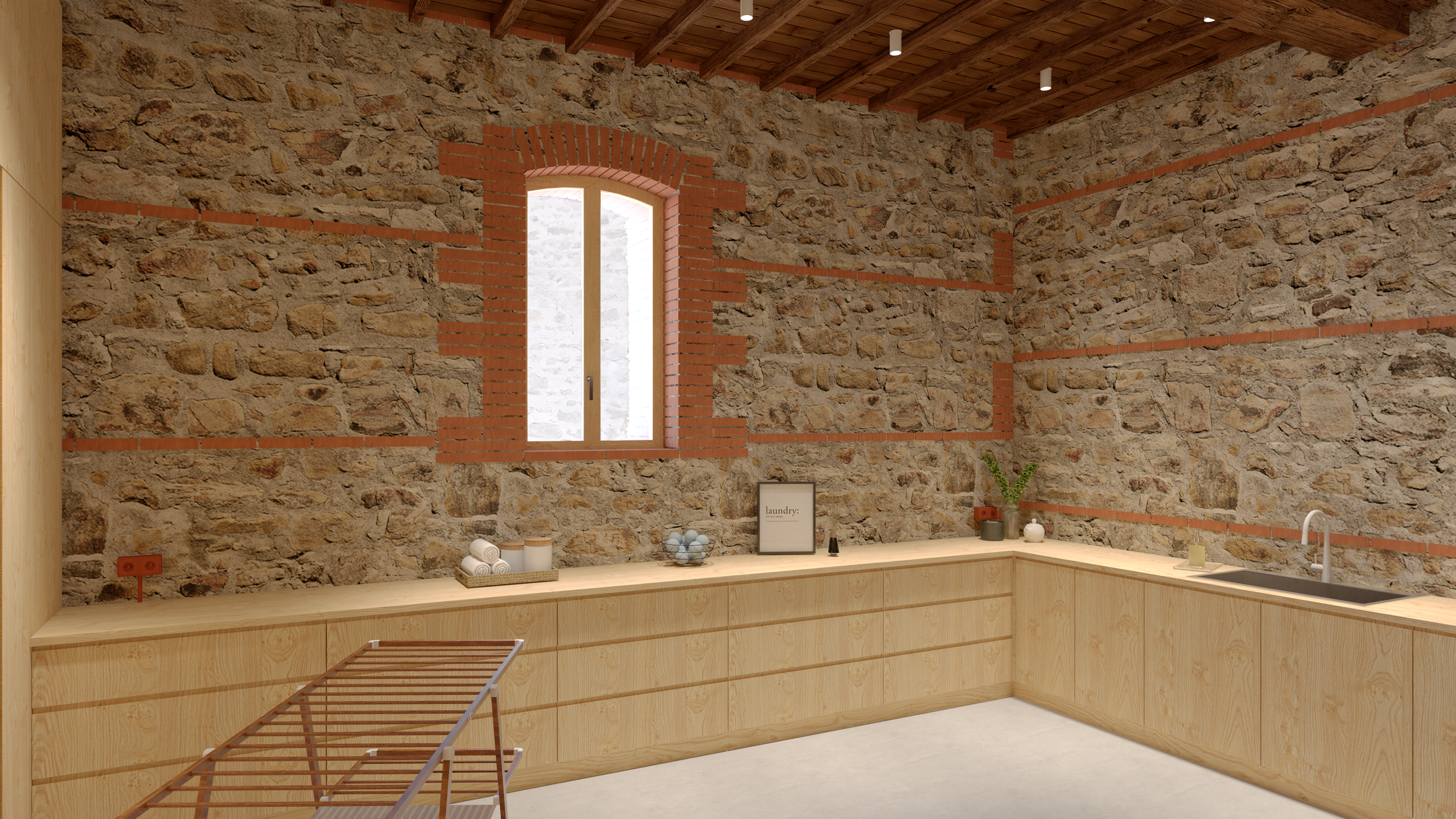 Pensée comme un espace polyvalent, la buanderie offre un réel confort d'usage avec de larges zones pour repasser, étendre le linge et circuler librement. 