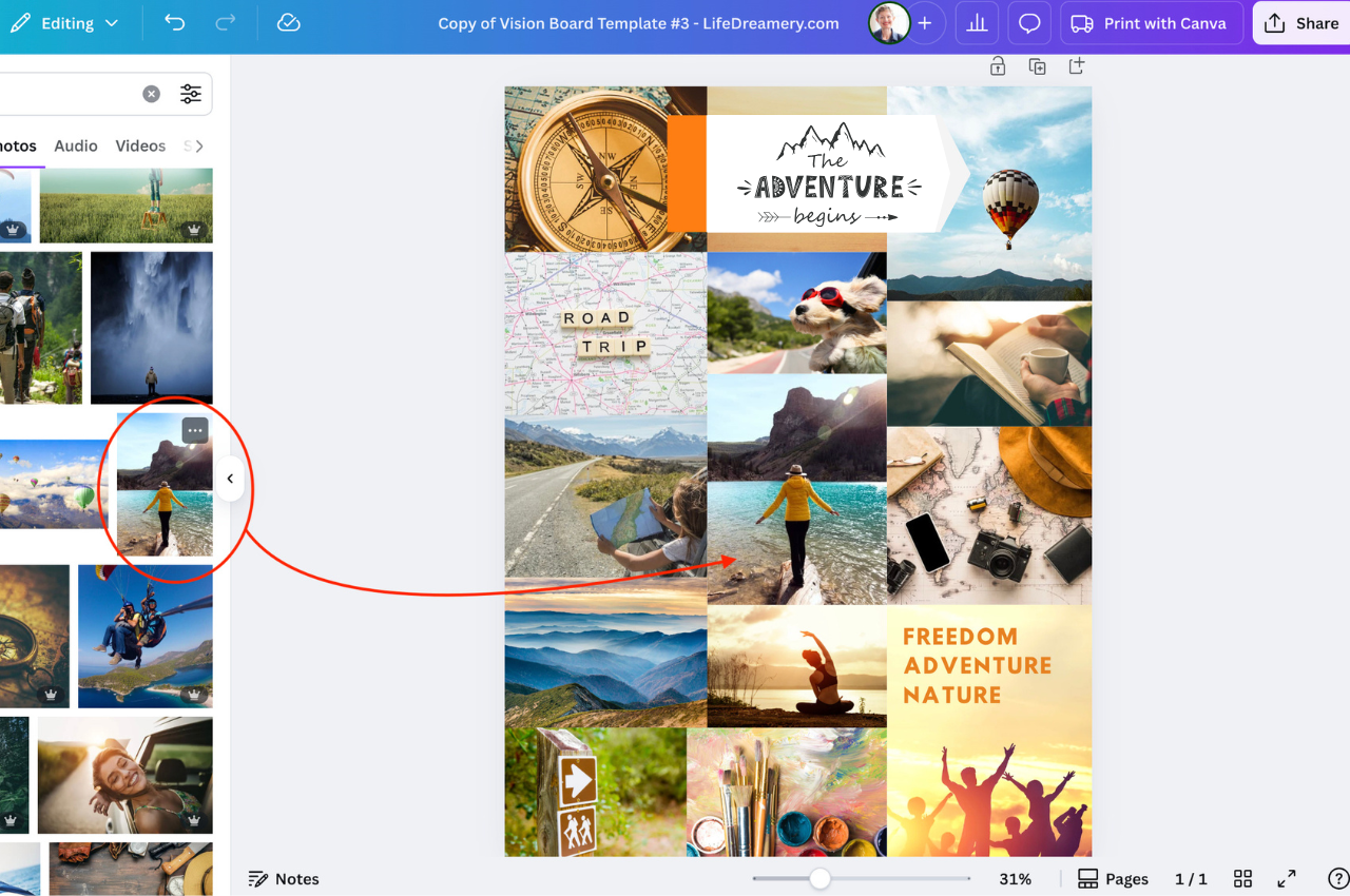 Make a digital vision board with canva