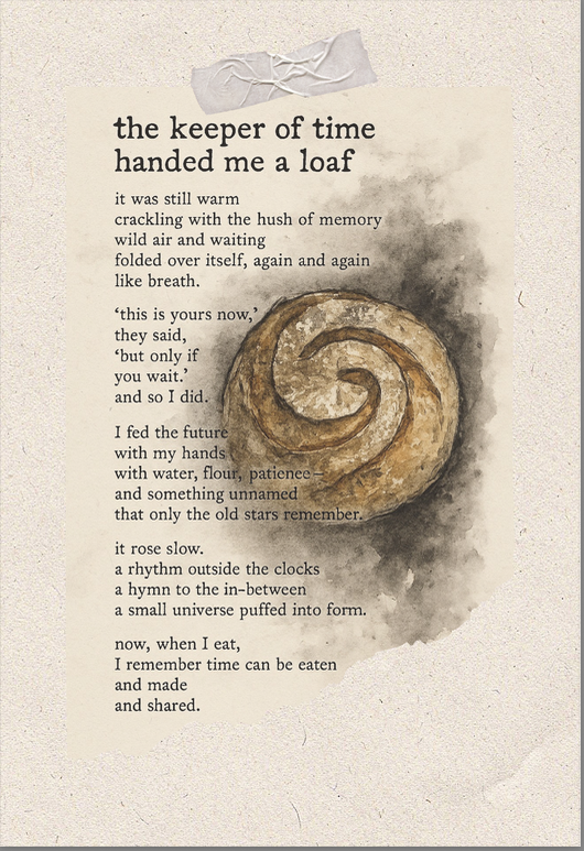 book page with sour dough bread and ink and tape