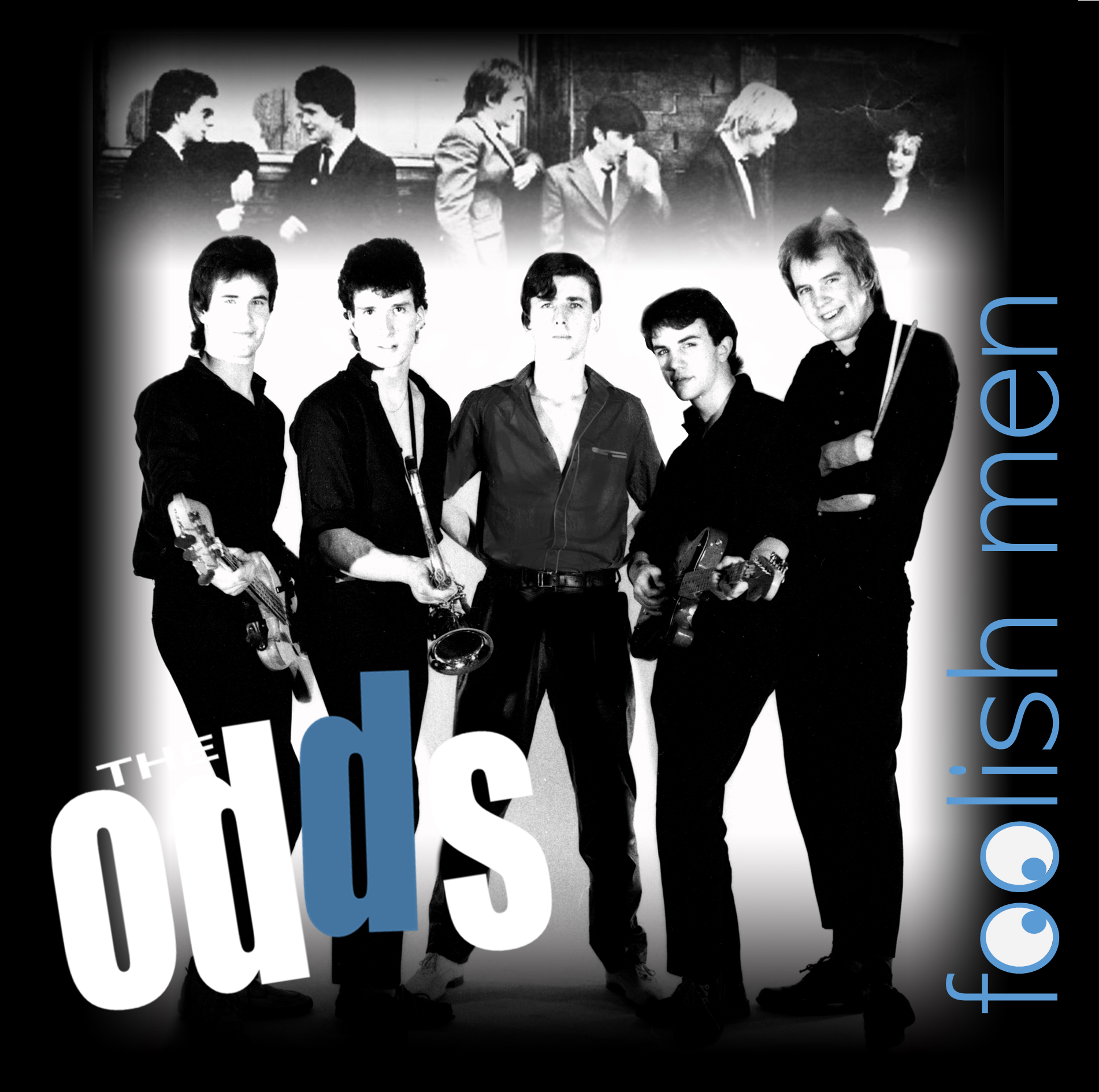 Black and white promotional photo of The Outlaws with five band members holding musical instruments, and a blurred background featuring a group of people, with the band name "The Outlaws" and the phrase "for I wish you well" overlaid.