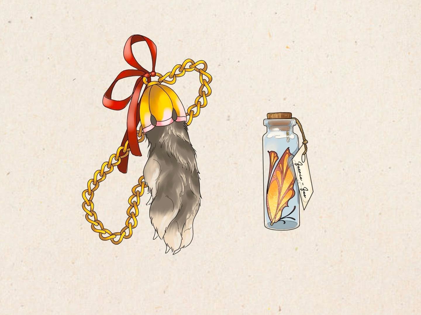 Designs up for grabs! Please send an email if you&rsquo;re interested :)
Rabbit foot - 3x5in $375
Bottled fairy wing 2x4in $250