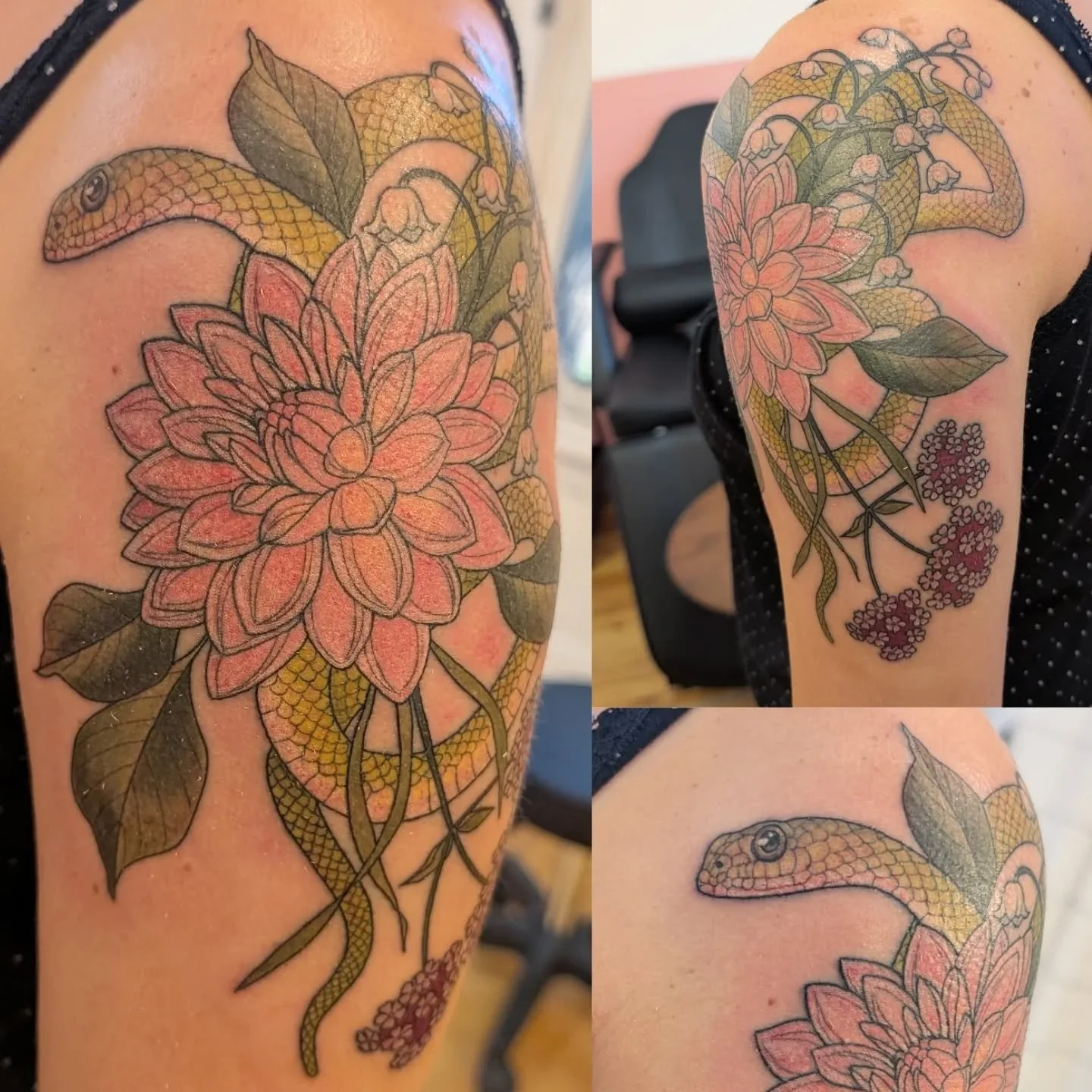 A sweet little snake for my clients first ever tattoo. What a great session!
#snaketattoo #floraltattoo