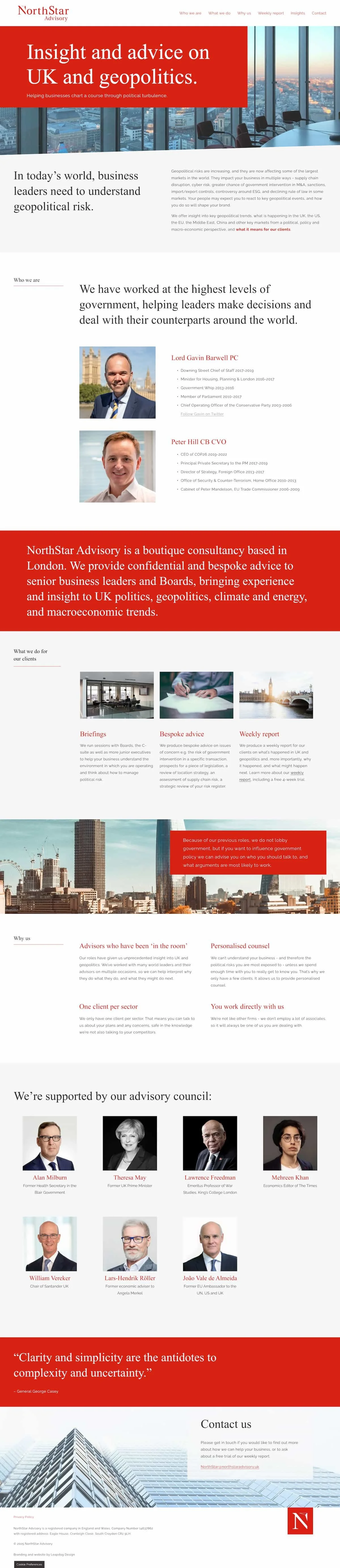 Screenshot of Northstar Advisory's homepage in full