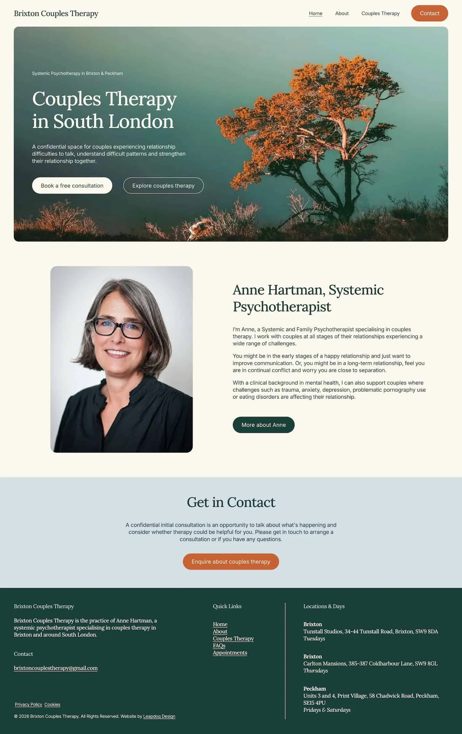 Homepage hero section for Brixton Couples Therapy