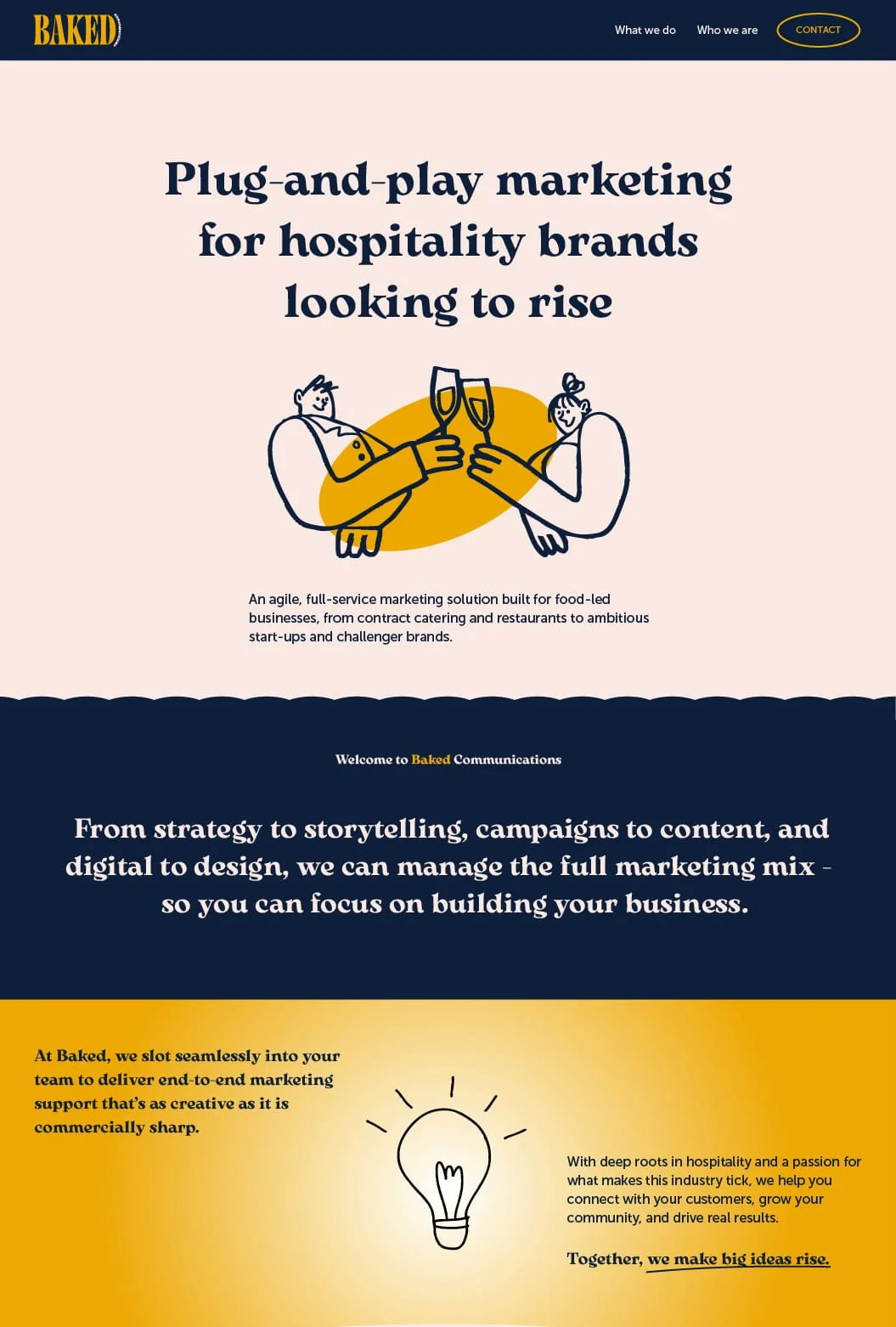 Homepage hero section for Baked Communications