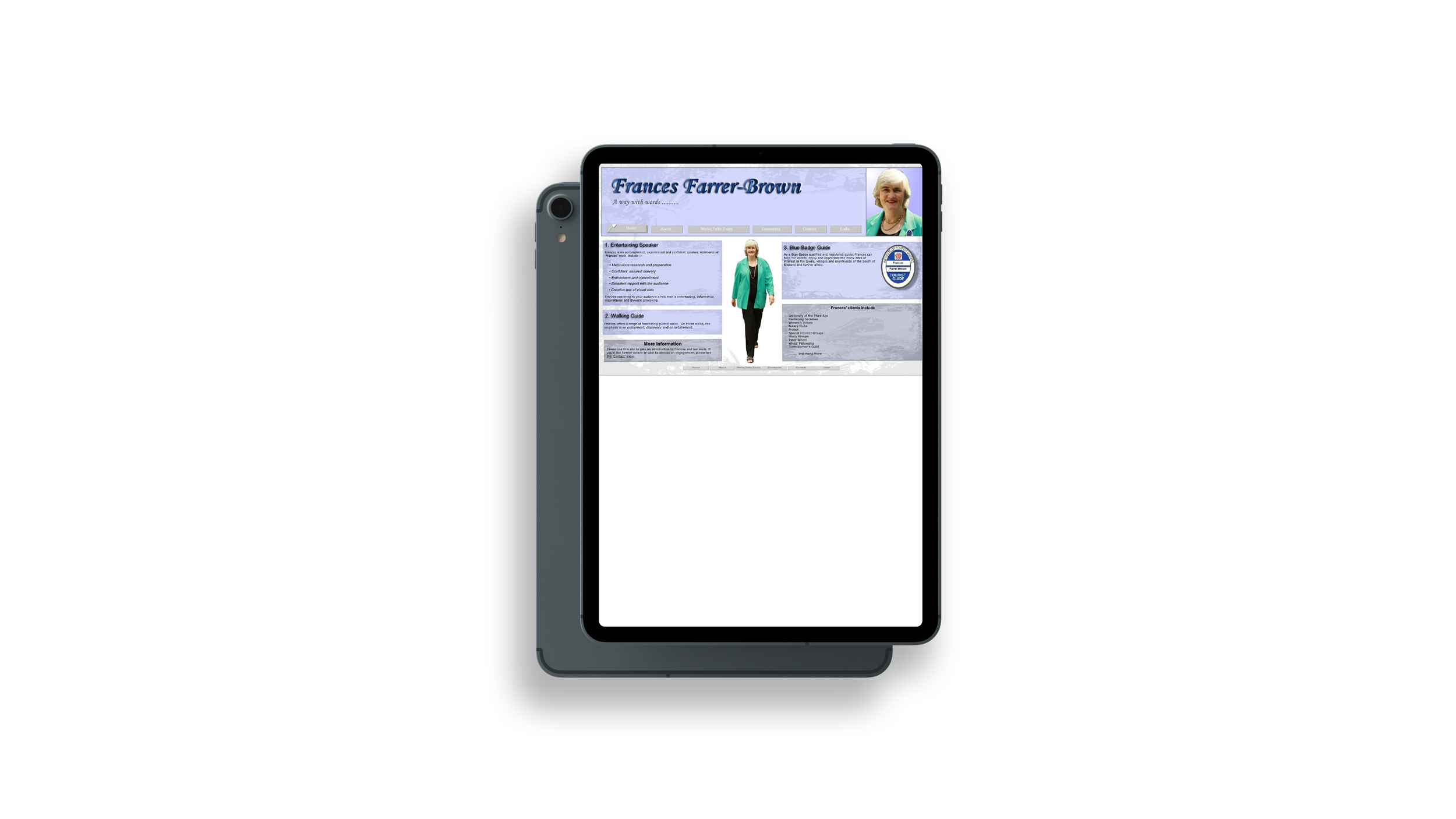 'Before' screenshot of Frances Farrer-Brown's homepage