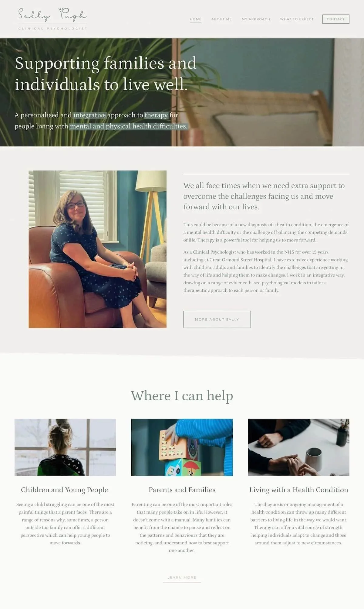Homepage hero section for Sally Pugh, Clinical Psychologist London