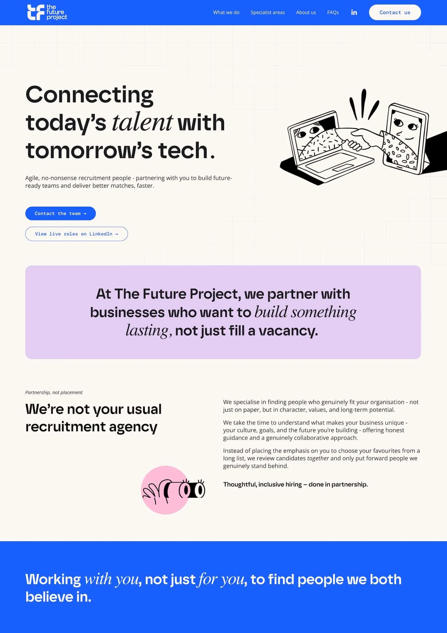 Homepage hero section for The Future Project