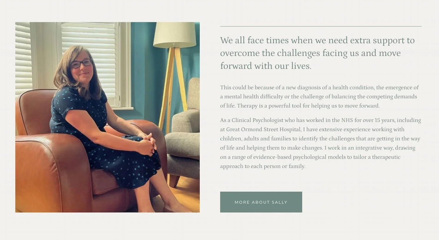 Homepage About section for clinical psychologist's website