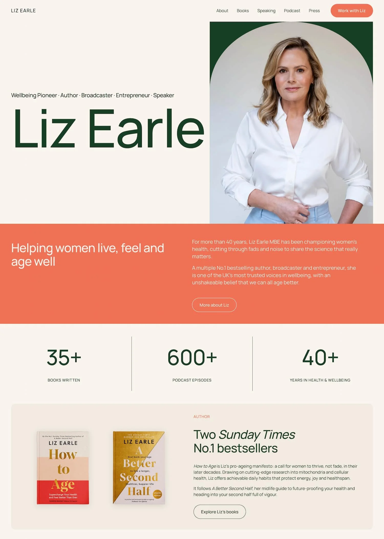 Homepage hero section for Liz Earle MBE