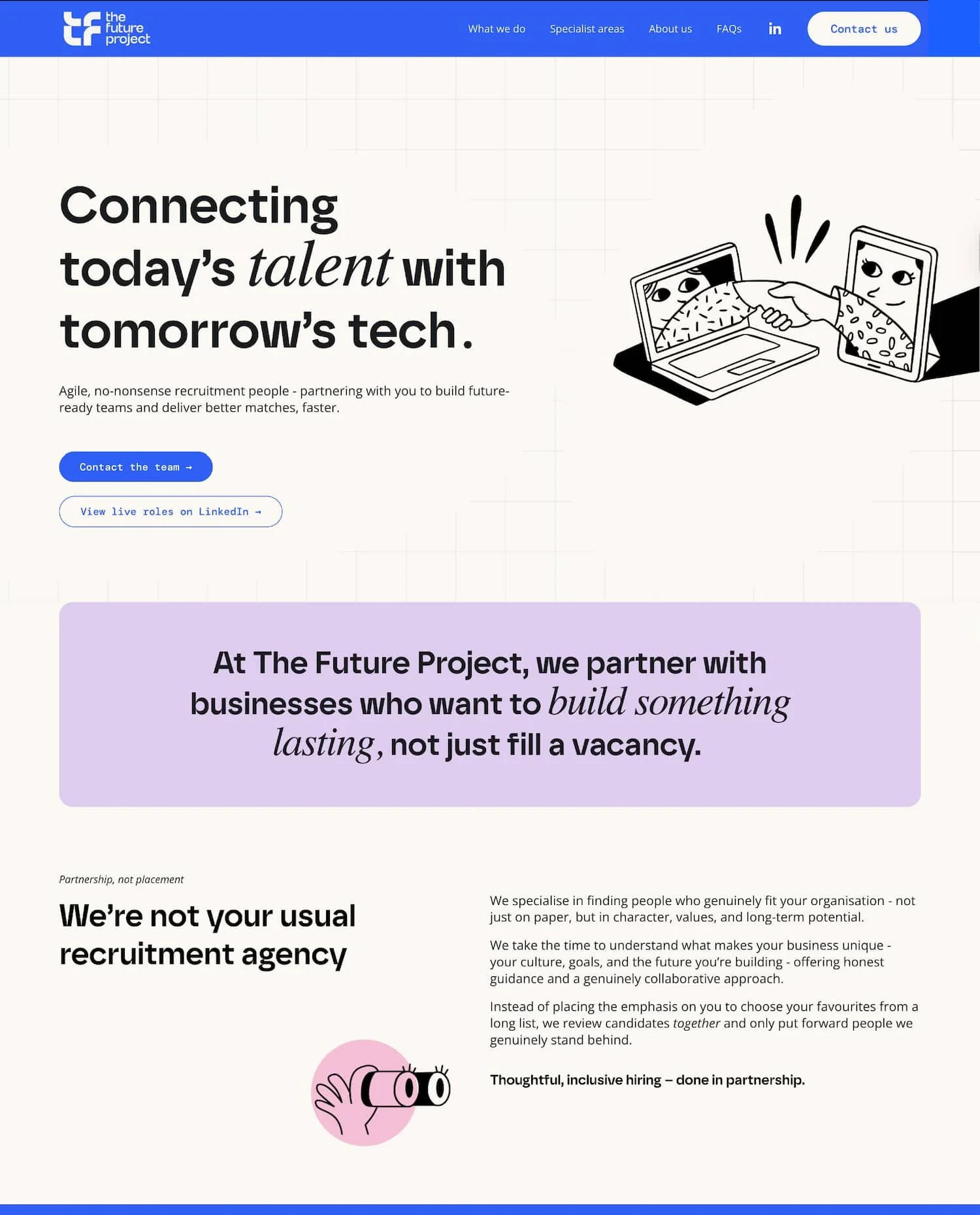 Homepage hero section for The Future Project