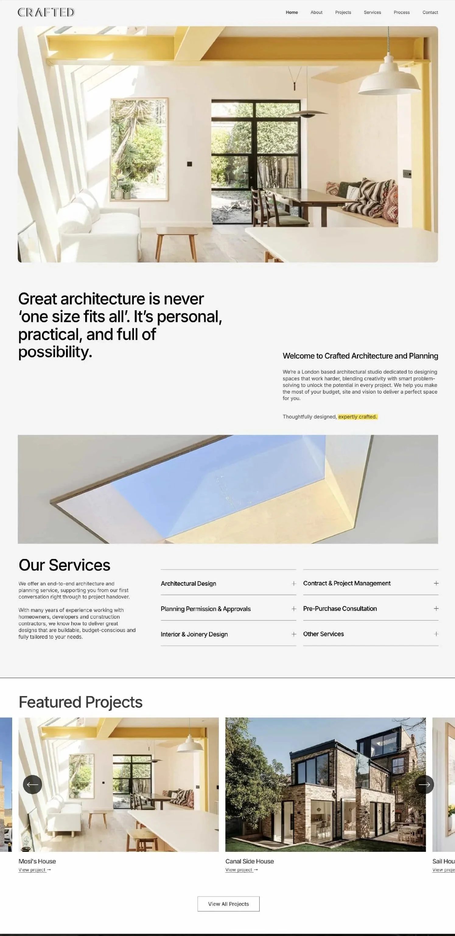 screenshot of crafted architecture homepage