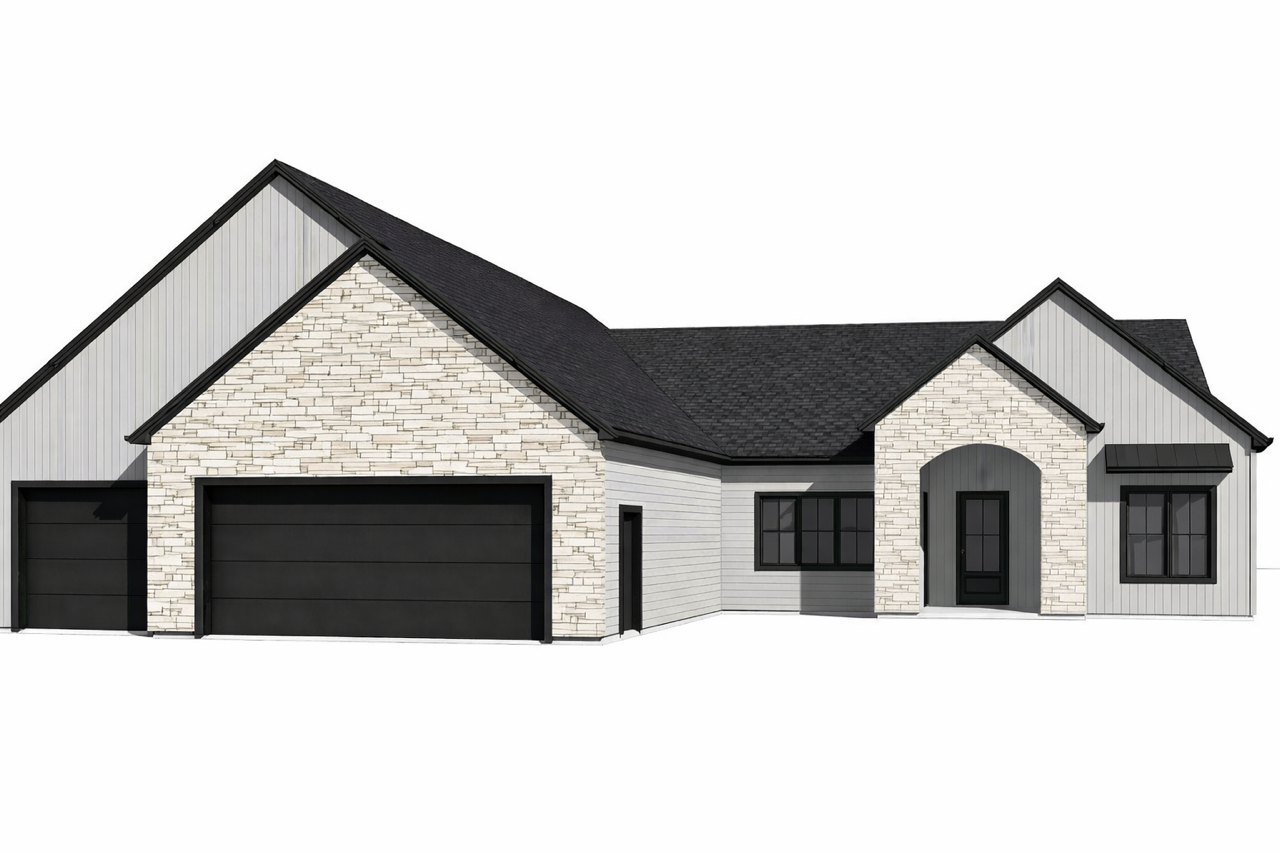 Architectural floor plan of a house featuring a master bedroom, bedrooms #2 and #3, living room, dining area, kitchen, mud room, pantry, laundry room, and a 3-car garage. Includes a covered deck and entry, with dimensions and labels for each space, totaling 1944 sq. ft.