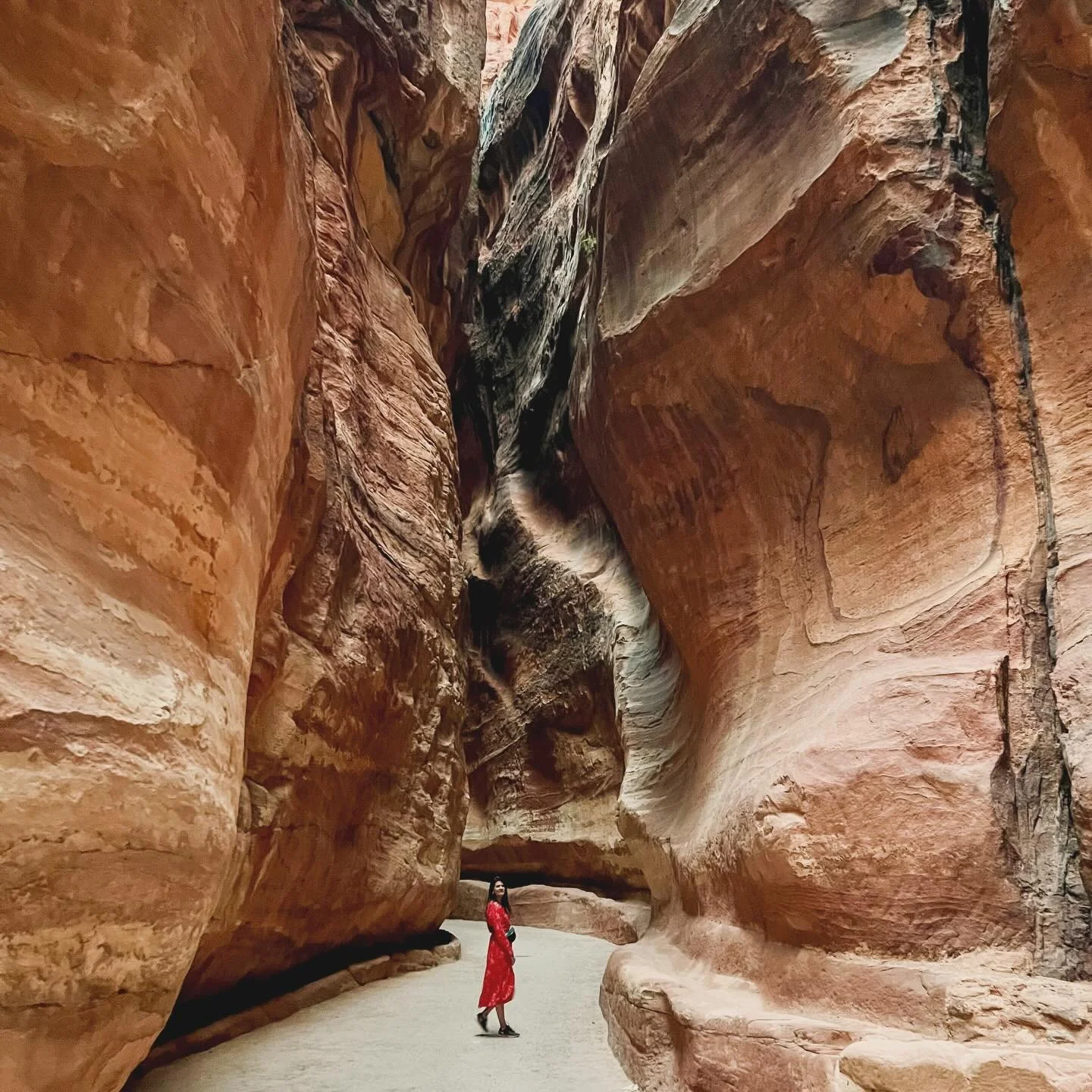 Walked through the Siq for nearly an hour. The passage narrows in places to around 2m, with the walls rising 80m on either side. Water channels run along both walls, carved into the rock to guide rainfall through the gorge for centuries.

Petra. Naba