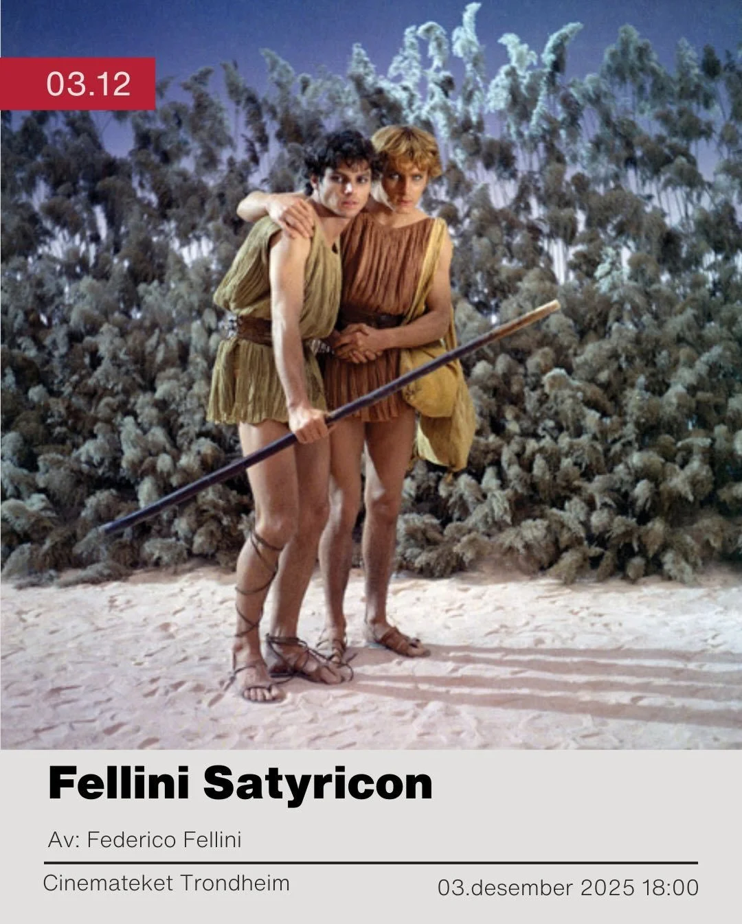 Fellini Satyricon! Se Federico Fellini&rsquo;s Satyricon hos oss, 03. desember. Dette er en italiensk perle fra 1969, absolutt verdt &aring; f&aring; med seg 📽️🎬