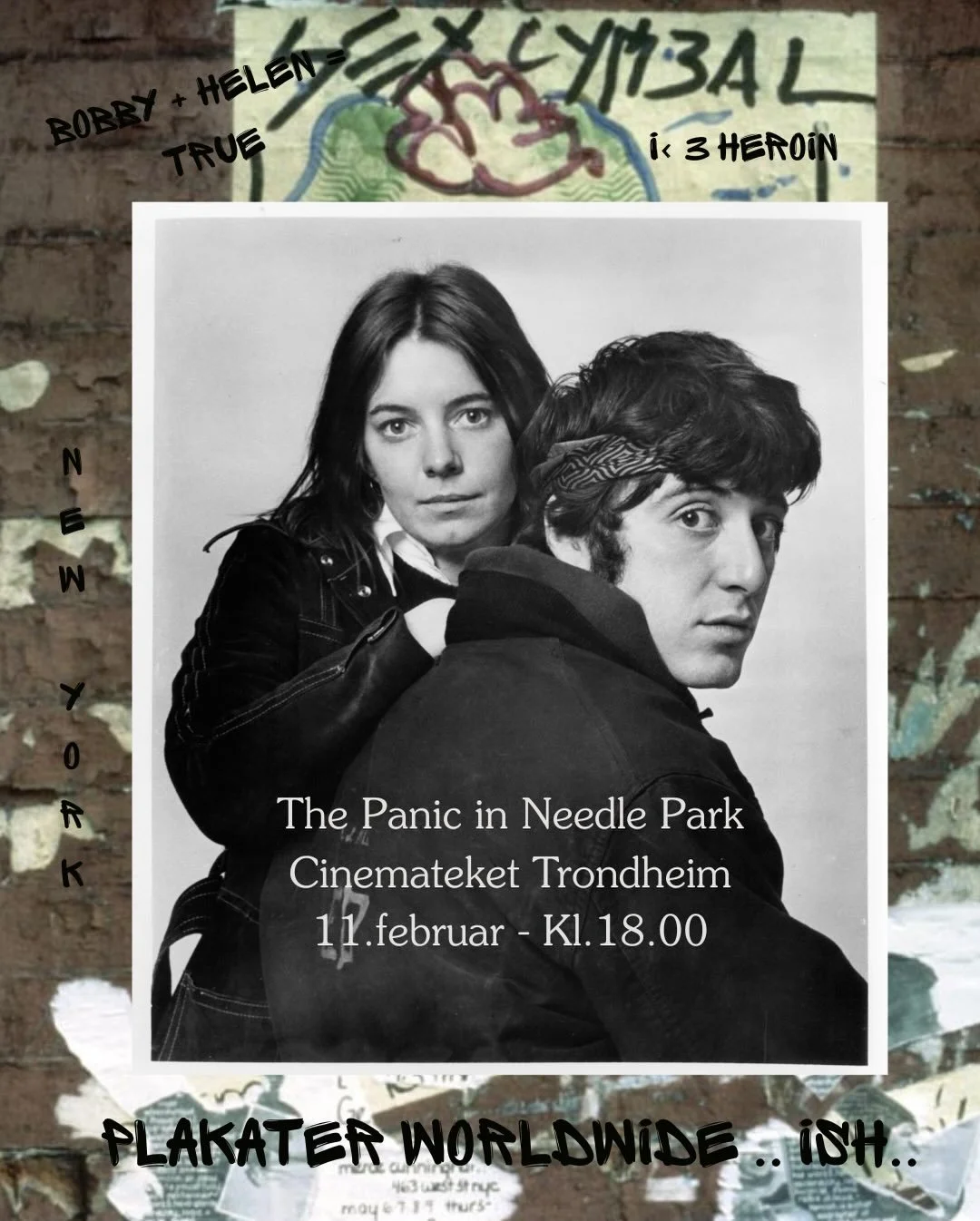 M&aring; v&aelig;re bra den filmen her, plakater overalt jo😏😝😏
The Panic in Needle Park vises onsdag 11. februar - Kl. 18.00.
Bobby + Helen = sant 💊🚬🎞️🩸💉🦴🥤