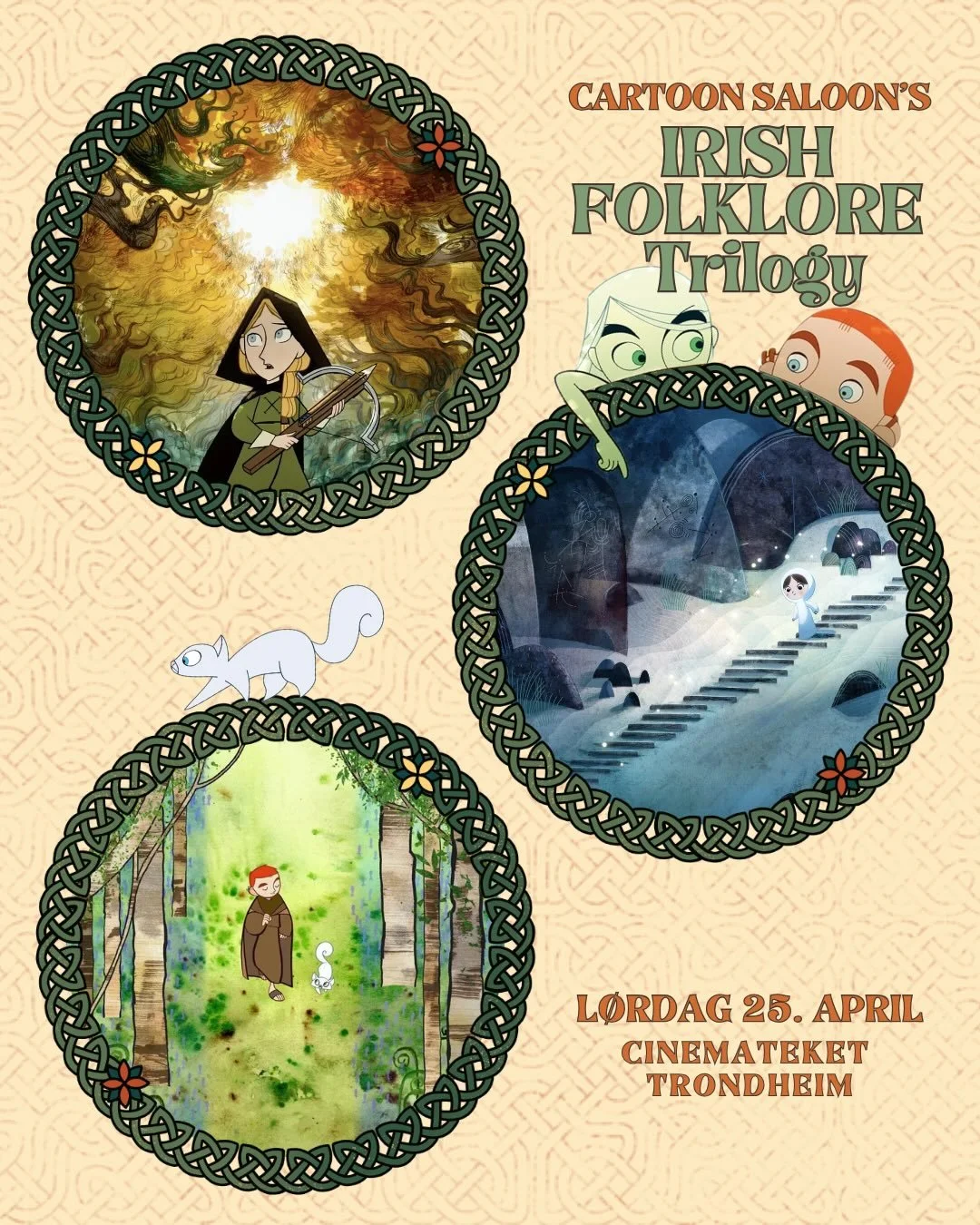 Irish Folklore Trilogy 🍀🇮🇪🐿️🍄✨
P&aring; l&oslash;rdag viser vi tre filmer under v&aring;rt arrangement Irish Folklore Trilogy! 
-The Secret of Kells
-Songs of the Sea
-Wolfwalker

Velkommen❤️❤️