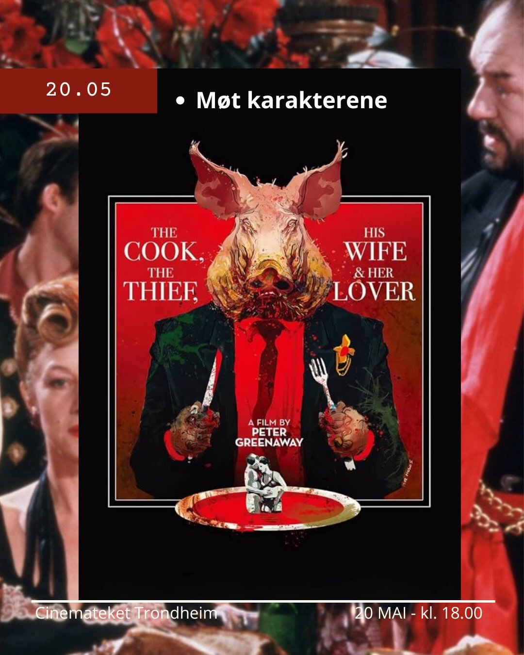 The Cook, the Thief, His Wife &amp; Her Lover 🧑&zwj;🍳🍽️🐖🍷P&aring; onsdag viser vi Peter Greenaway&rsquo;s festm&aring;ltid av en film. Bon Appetit! 🥩🍖🥘🫕🍮