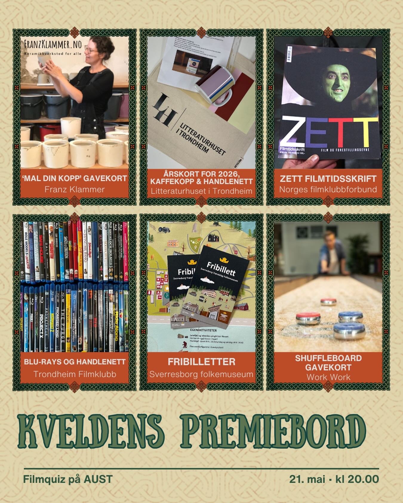 I kveld er det tid for quiz igjen, og n&aring; har vi skaffa noen skikkelig fine premier til dere! Tusen takk til alle som har bidratt for &aring; gj&oslash;re premiebordet s&aring; flott❤️ Quizen er som vanlig p&aring; Aust klokken 20.00, og i kveld