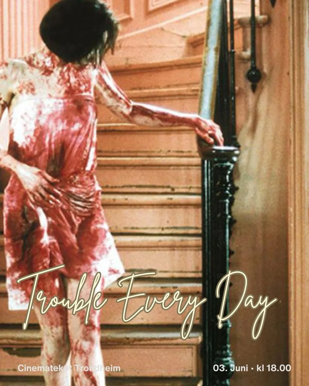 Trouble Ever Day av Claire Denis 🩸
I LOVE YOU SO MUCH. I COULD EAT YOU. 
P&aring; onsdag viser vi filmen om en bryllupsreise litt utenom det vanlige👰🥩🍷🤵🏻Cinemateket klokken 18.00- fortsatt billetter igjen! 🍿📽️