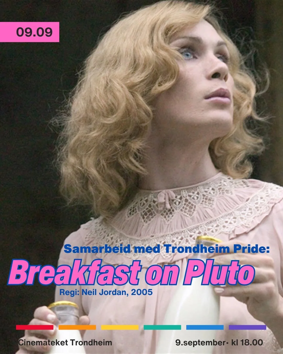 Vi viser Breakfast on Pluto! Dette er et samarbeid med Trondheim Pride 🏳️&zwj;🌈🏳️&zwj;⚧️ Kom p&aring; Cinemateket og feire Pride med oss, onsdag klokken 18.00 🪩💕🍿Lenke til billetter finner du i bio☺️