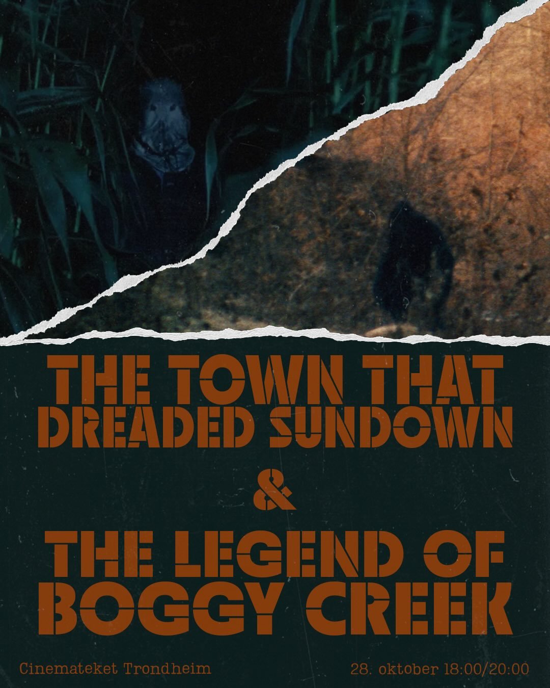 Dobbelvisning- The Town That Dreaded Sundown og The Legend of Boggy Creek! 🔪🫈🩸💀 Begge filmer er regissert av Charles B. Pierce. Embrace the Spooky season og ta turen til Cinemateket 28.10.26 👻🎬