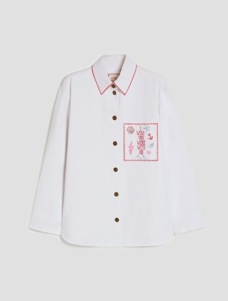 giacca bianca in jeans con ricami Amuse La Bouche x Pennyblack