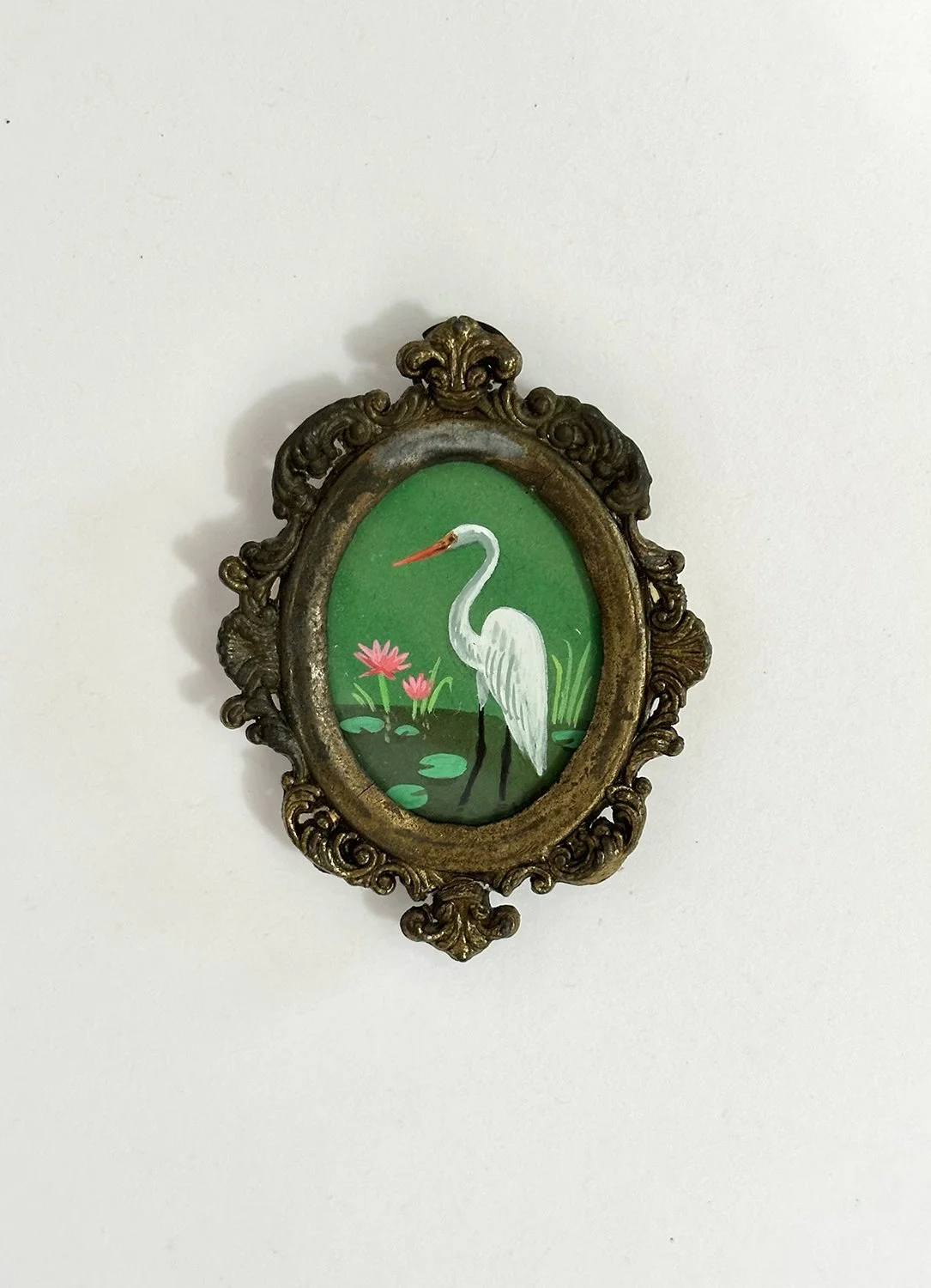 Egret in tiny frame 2”x2 3/4”