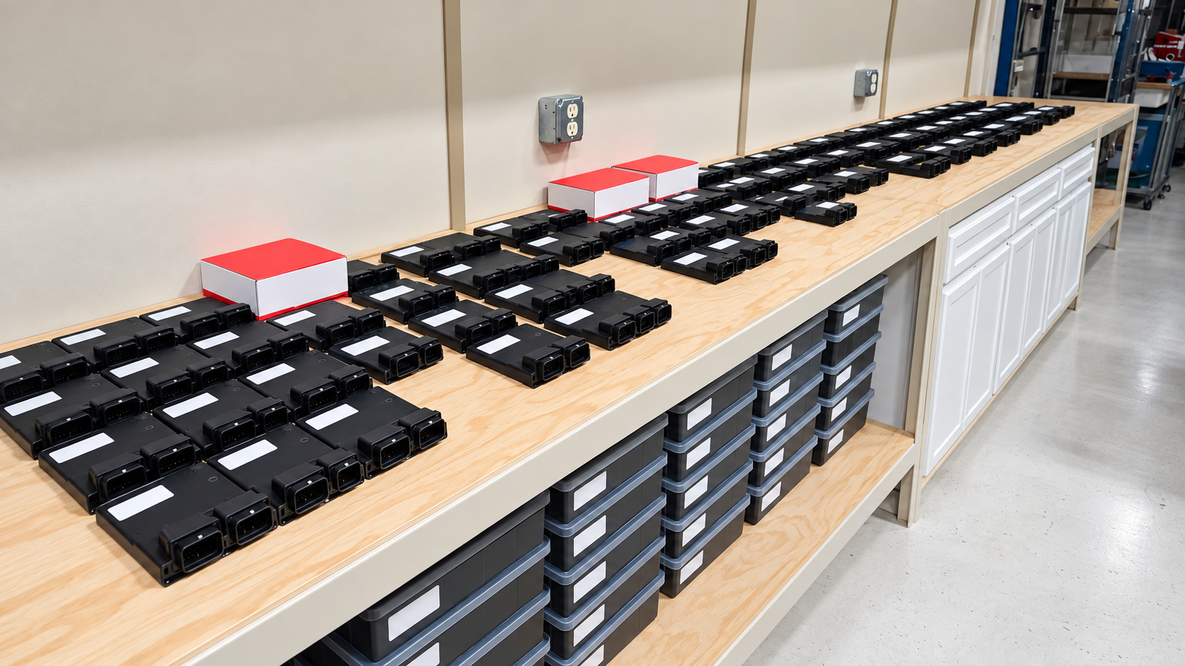 Workshop ECU collection on a wooden bench.png