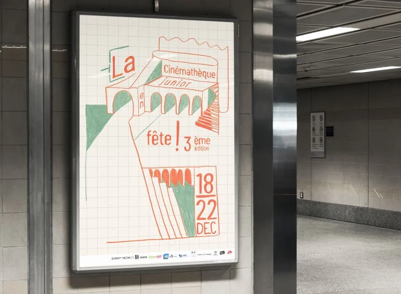 Affiche promotionnelle pour un festival de cinéma pour jeunes appelé 'Cinémathèque junior en fête !