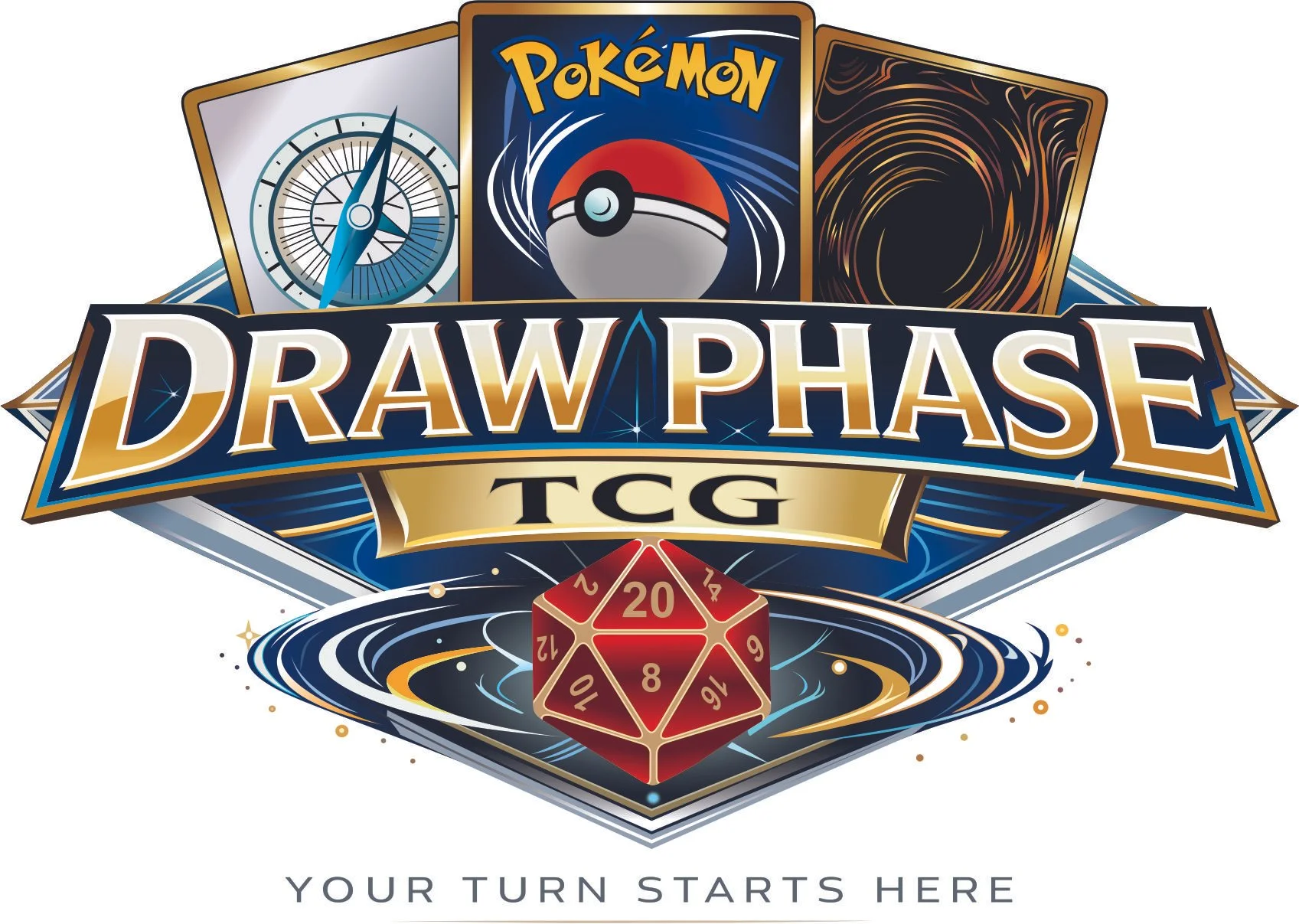 Magic Dice with Pokemon cards and text Draw Phase TCG