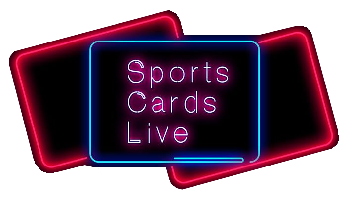 3 Neon rectangle outlines with Sports Cards Live text in the center