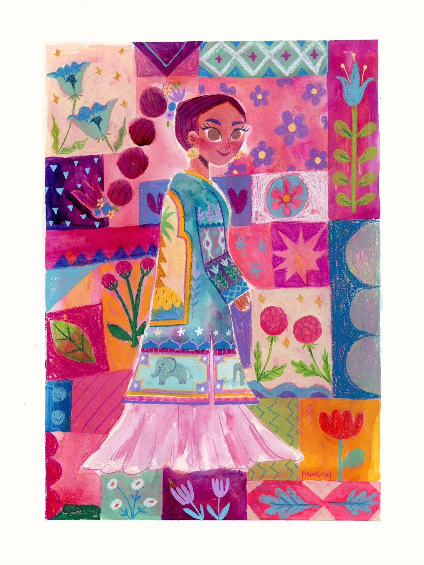 Final vs sketch vs reference

I am always inspired by textiles and fashions, and will sometimes just drawing out sketches based off of outfits I would love to have. I had seen this photograph of a @nidaazweratelier piece, and sketched a concept inspi