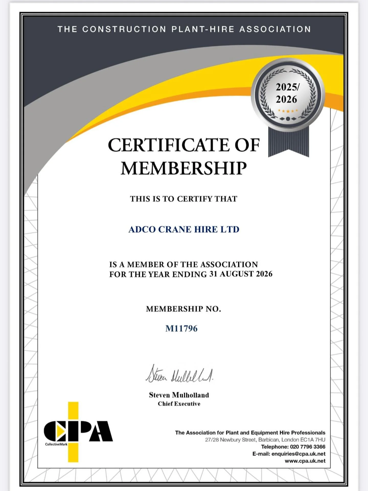 Our commitment to excellence continues.

Having worked in line with CPA standards for some time, we&rsquo;re proud to now hold our CPA certificate, further reinforcing our dedication to safety and quality.

For crane hire or upcoming projects, contac