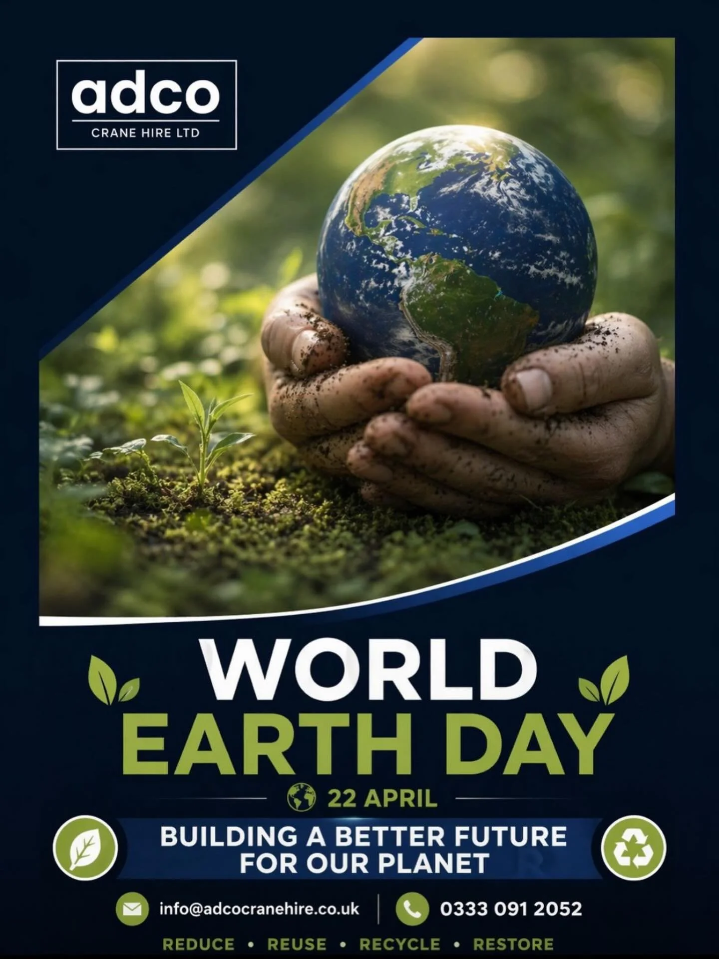 🌍 World Earth Day &ndash; Building a Better Future Together 🌱 

At Adco Crane Hire, we&rsquo;re proud to play our part in shaping a greener, more sustainable future. From lifting tomorrow&rsquo;s infrastructure to supporting responsible constructio