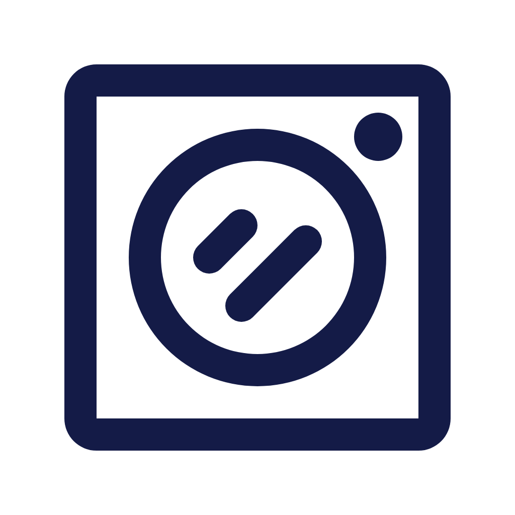 Icon of a washing machine with a circular door and control panel.