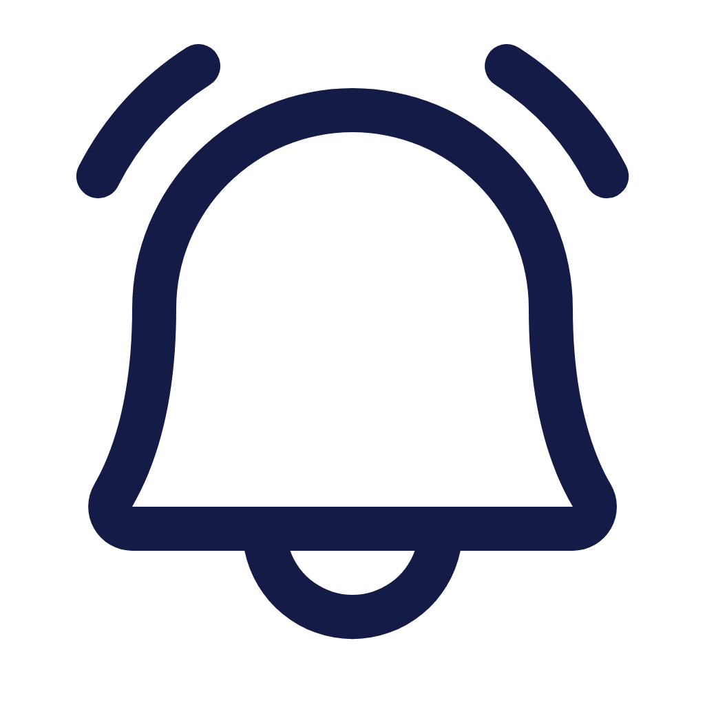 Simple line drawing of a bell with sound waves.