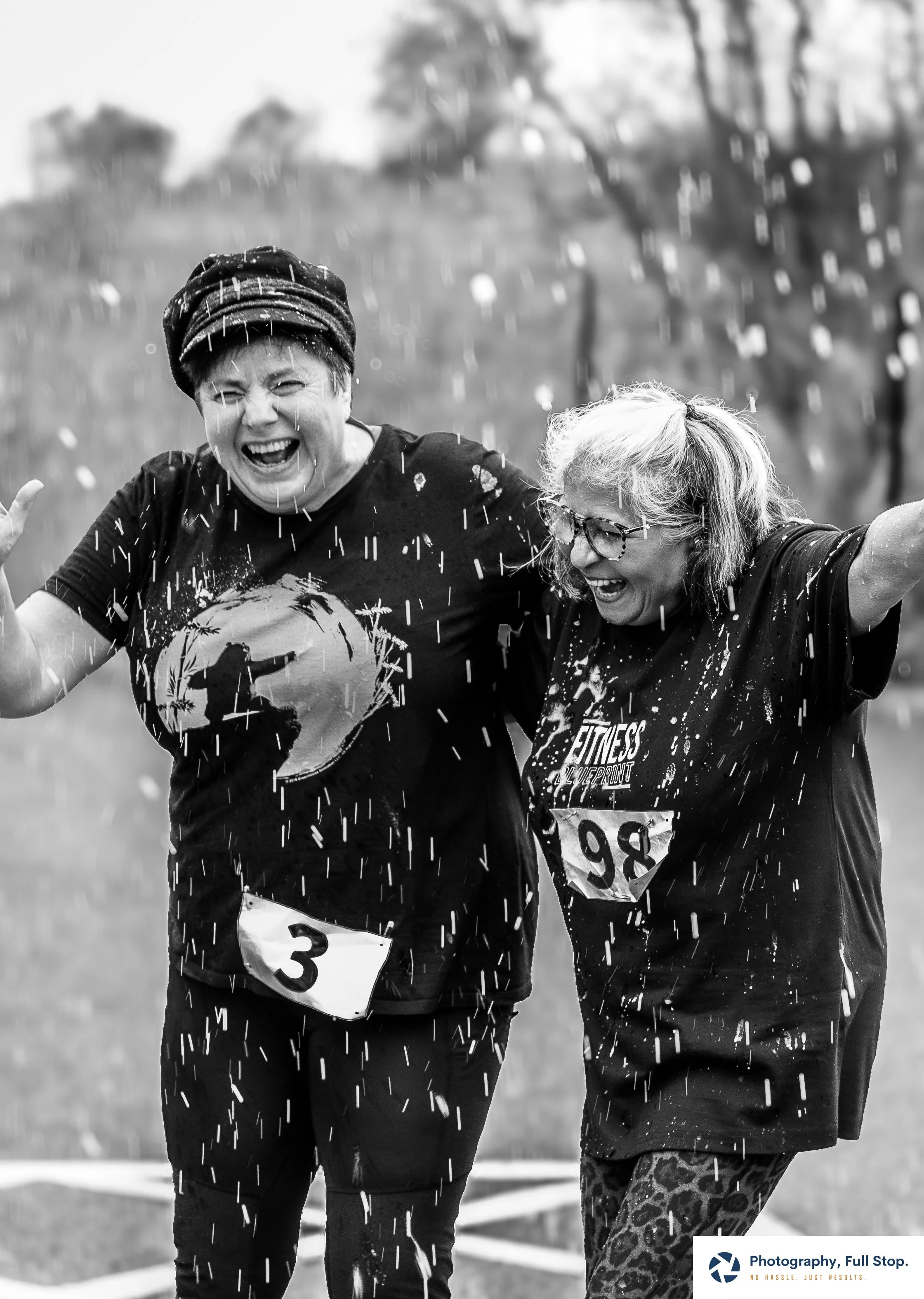2 ladies celebrating completing a run