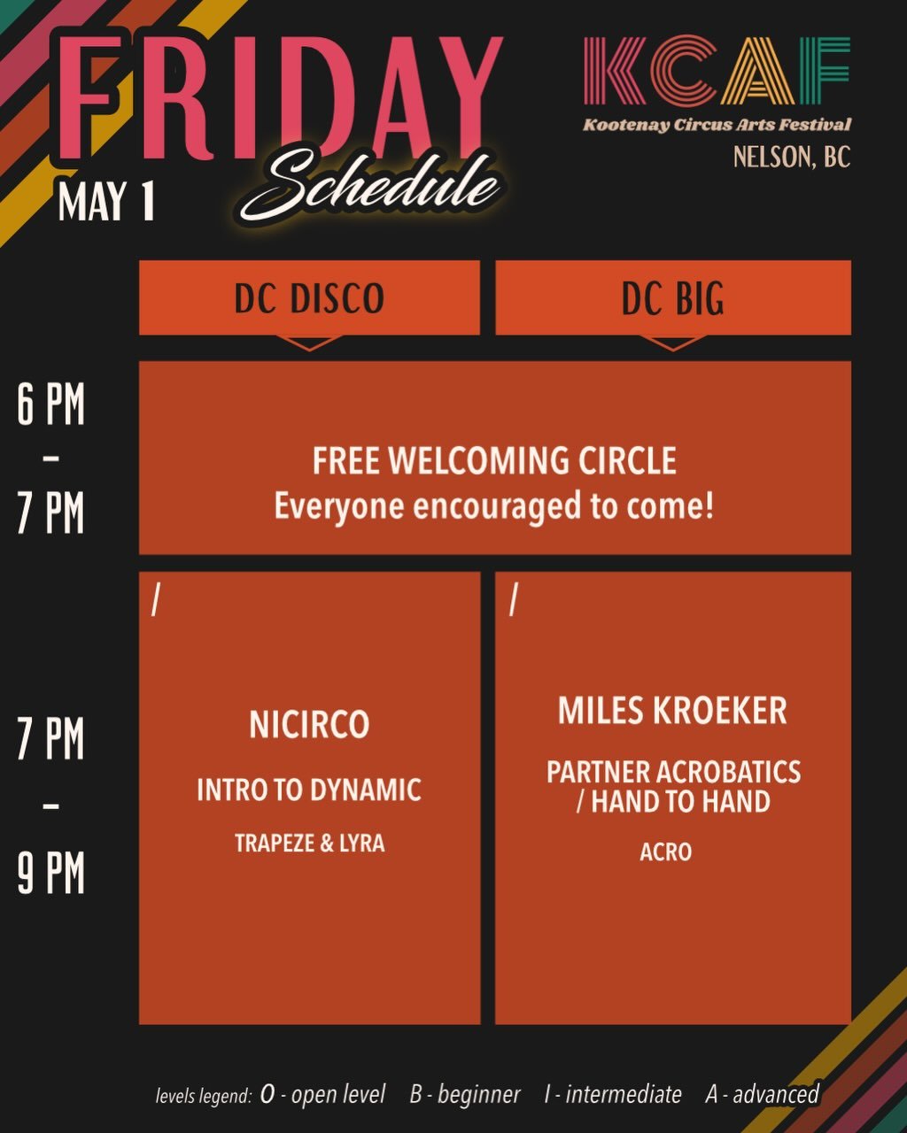 KCAF schedule drop!! Registration starts tomorrow, Jan 12th @ 4pm PST.  Who&rsquo;s comin?! 
 #kootenaycircusartsfestival #kcaf #circusfestival #acrofestival #aerialfestival 

@nicirco2.0 @heelhang @theinvertedgentleman @aerialaspiration @mklifeov @s