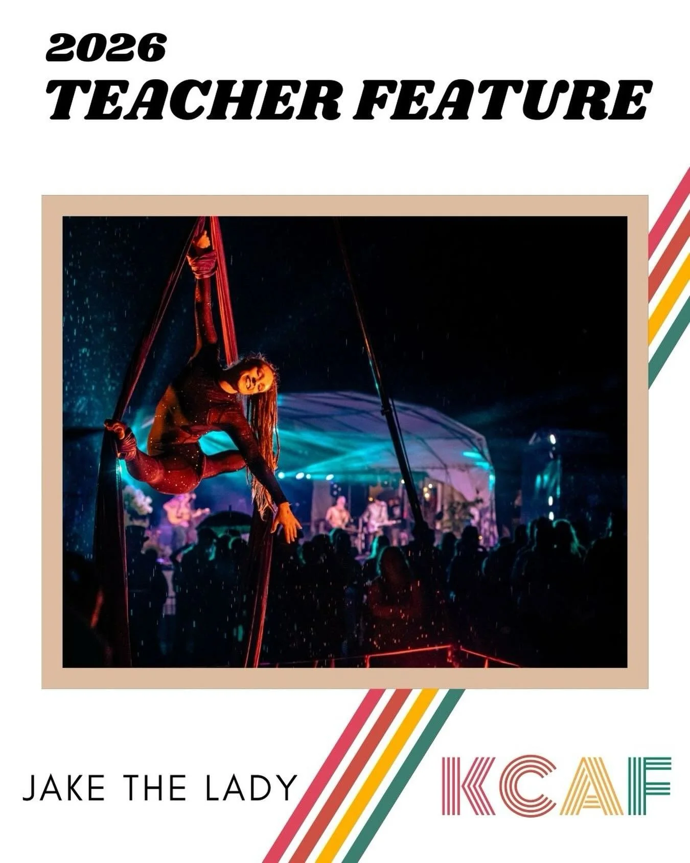 Jake the Lady is a dynamic aerialist with a strong foundation in dance, seamlessly weaving fluidity, musicality, and expressive movement into her silk artistry. She&rsquo;s passionate about helping students feel deeply embodied in their aerial practi